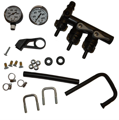 Fimco Manifold Parts Bag for BK500/700 sprayers, black manifold with metal fittings.