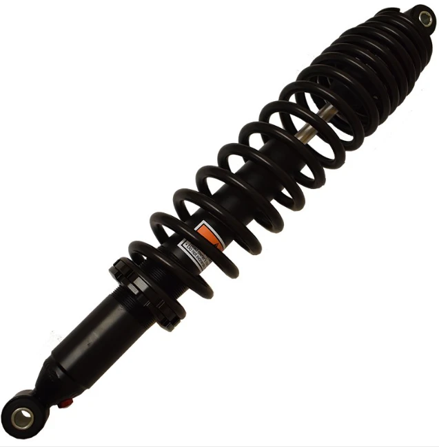 Hyper rear shock absorber for Can-Am Outlander ATV, preload-adjustable gas OEM replacement, black coil spring.