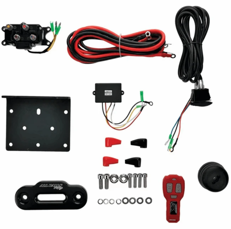All Balls Racing 4500lb ATV Winch Kit with synthetic rope, 12V, wired switch and remote