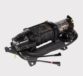 KFI Plug-and-Play 5000lb Winch for Polaris Ranger UTVs with roller fairlead, black with mounting plate