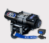 KFI 2000lb ATV winch with steel cable, black compact waterproof unit with 4-bolt mount