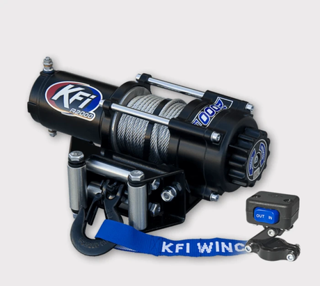 KFI 2000lb ATV winch with steel cable, black compact waterproof unit with 4-bolt mount