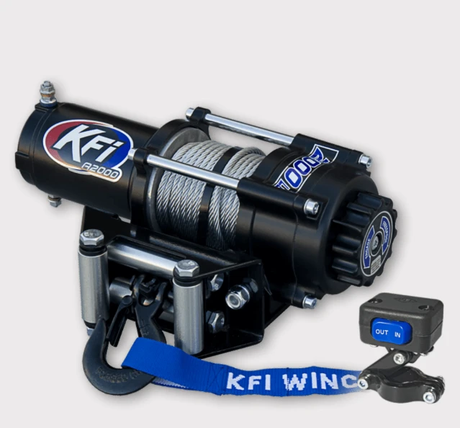 KFI 2500lb winch with steel cable, 12V DC motor, all-metal gears, remote for ATV/UTV recovery