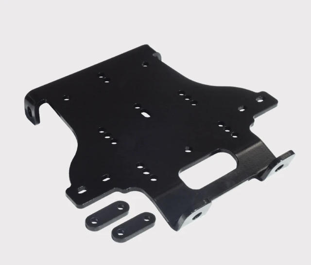 KFI winch mount plate for Honda TRX 500 ATV (2007–2014), black powder-coated 1/4-inch steel, includes 2 brackets