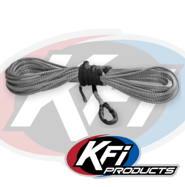 Winch cable 1/4 inch synthetic rope for UTV with hook, 50 ft, smoke gray Dyneema SK75, KFI brand