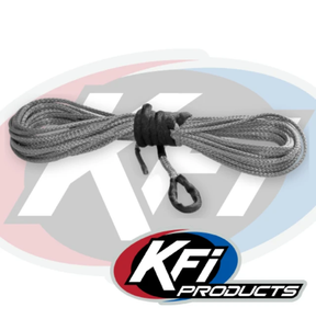 Winch cable 1/4 inch synthetic rope for UTV with hook, 50 ft, smoke gray Dyneema SK75, KFI brand