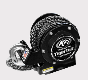 KFI TigerTail Tow System XT, 12,000 lb retractable tow rope for ATV/UTV, black housing with braided steel rope