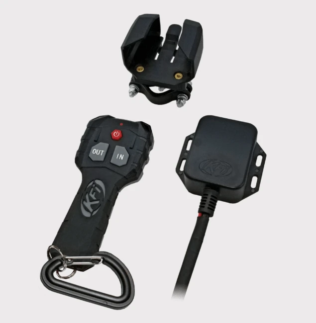 KFI wireless remote control for 12V ATV winches up to 3500 lb; includes remote, mounting bracket, receiver