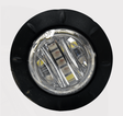 Road-legal 36mm amber LED indicator light with black rubber bezel