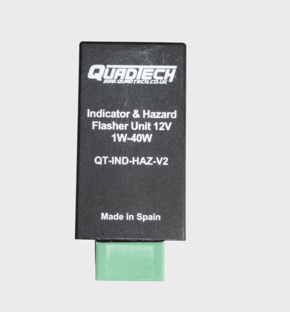Quadtech indicator & hazard flasher unit 12V with green connector for ATV road-legal turn signals