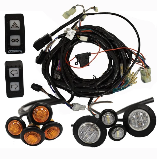 Quadtech Road Legal Kit for Can-Am Traxter 2020–2022; wiring harness with dual switches and amber/clear LED light bars