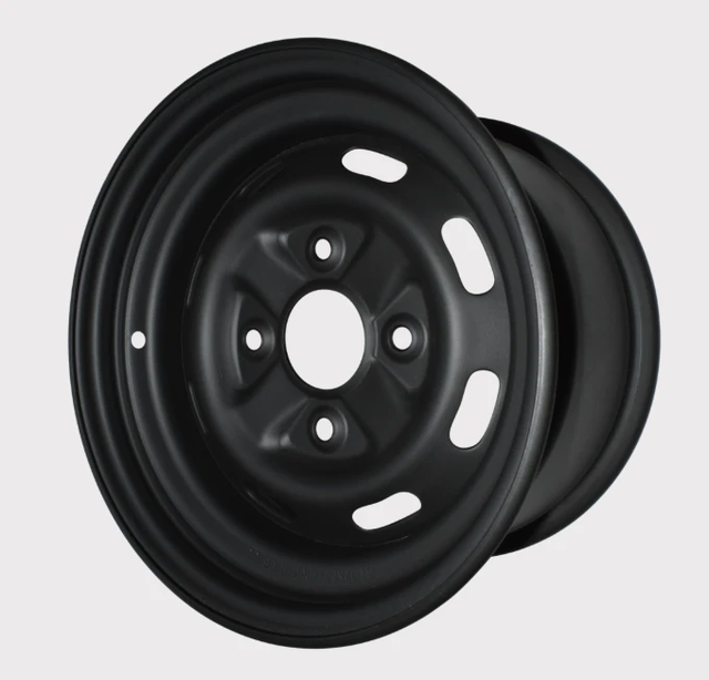 2x ATV City matte black steel rims for ATVs, 12x7.5, 4/110 PCD rear IRS UK fitment