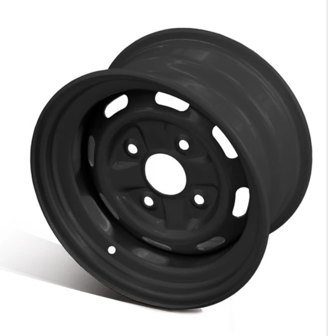 Black steel ATV rear wheel rim 12x7.5, 4/110 PCD; fits Honda TRX450, TRX500, Suzuki King Quad 2008-19