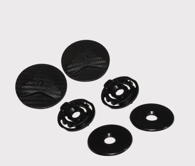 Hyper A3V ATV helmet visor fitting kit: two carbon-fiber caps, two locking rings, two washers