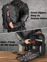 Kemi Moto 20L Helmet Bag with hidden helmet net; black, front zipper for easy access, fits most full-face helmets.