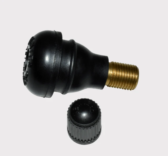 Tyre valve stem 35mm in black rubber with brass threaded end; ATV City cap included (2-piece set)