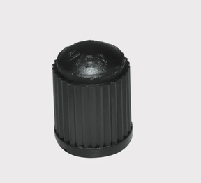 Tyre valve cap, black plastic, ribbed design for ATV/UTV
