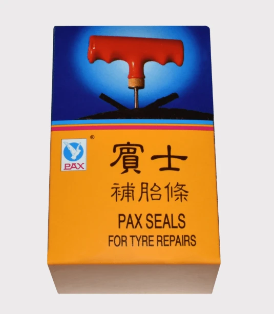 Tyre repair seals pack by PAX for off-road tyre repairs, 50 x 100mm x 6mm, orange box; ATV City kit