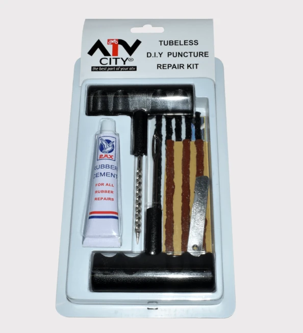ATV City tubeless puncture repair kit for ATVs/off-road tires, includes repair strings, glue and tools