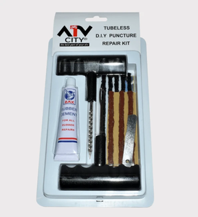 ATV City tubeless puncture repair kit for ATVs/off-road tires, includes repair strings, glue and tools