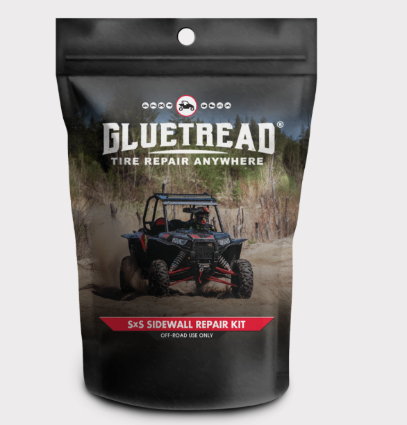 GlueTread SxS Tyre Repair Kit in a black pouch for ATV/UTV sidewall damage and puncture repair