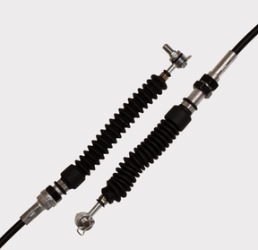 Shift Cable Base for Can-Am Traxter 2016-2019, pair of black rubber accordion-covered cables with metal fittings