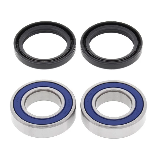 Hyper wheel bearing and seal kit for Kawasaki Mule front and Yamaha rear hubs; set of 4 with two blue-sealed bearings.