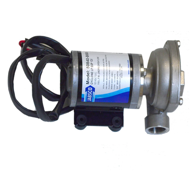 Pump: Jabsco Cyclone 12V DC replacement pump for JFC Agri Milk Kart, metallic with blue label
