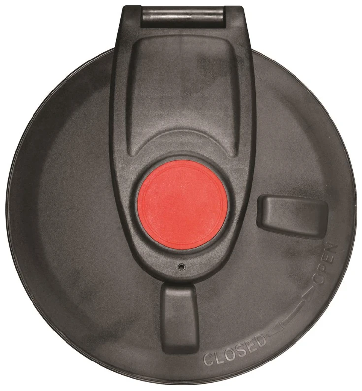 JFC Agri Hinged Lid Assembly for Milk Kart 170L/340L, black plastic lid with red center knob.