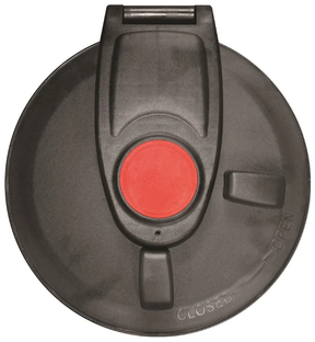 JFC Agri Hinged Lid Assembly for Milk Kart 170L/340L, black plastic lid with red center knob.