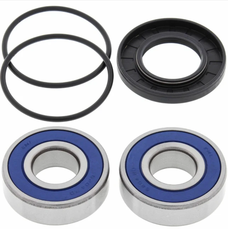 Polaris front wheel bearing kit by ATV City; blue bearings with black seals and O-rings (2 bearings, 3 seals)