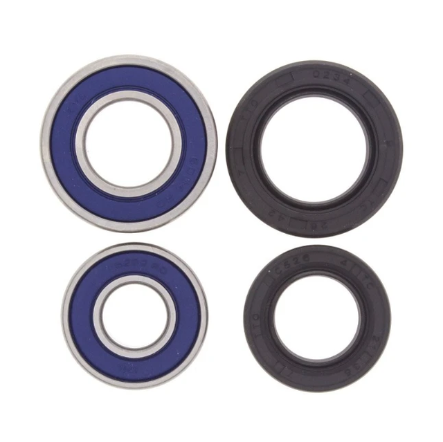 Front wheel bearing and seal kit; blue and black seals, 4-piece set.