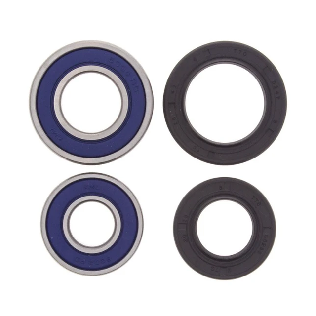 Front wheel bearing kit by ATV City, 4-piece set with blue bearings and black seals