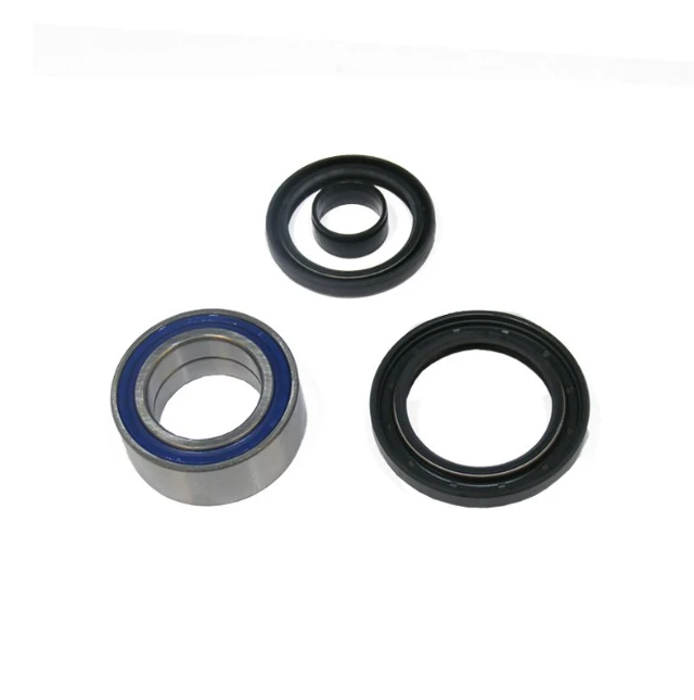 3-piece front wheel bearing kit for Honda TRX 300 4x4 and TRX 420 (2007–2013) ATV, metal bearings with blue seals.