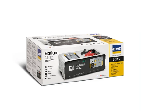 GYS Batium 15-12 automatic battery charger, 6V/12V, 15A, boxed with GYS branding