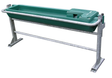 Tip-Over Water Trough 100L by JFC Agri on a floor-mounted steel frame, green livestock waterer.