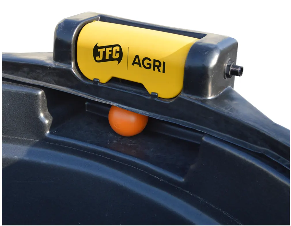 JFC Agri 2046L circular fast-fill water trough, black with yellow JFC Agri unit, 360° livestock access