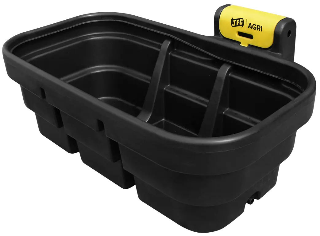 JFC Agri 450L oval fast-fill water trough, black with WRAS-approved valve and internal dividers