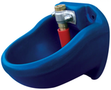 JFC Agri Nose Fill Drinking Bowl, blue wall-mounted livestock waterer with a metal valve