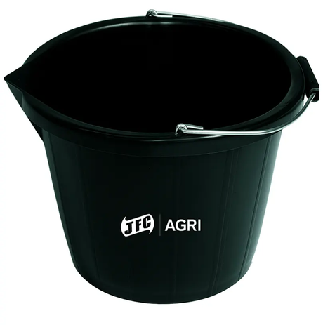 3 Gal Black Scooper Bucket by JFC Agri with metal bail handle and logo