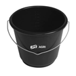2.64 Gal black plastic bucket by JFC Agri with metal handle for feed.