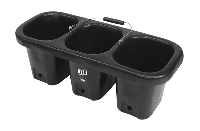 Calf multi-bucket feeder, three black plastic compartments with handle, JFC Agri
