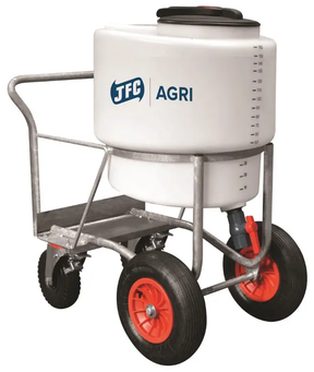 JFC Agri 170L milk kart tank on metal frame with red wheels