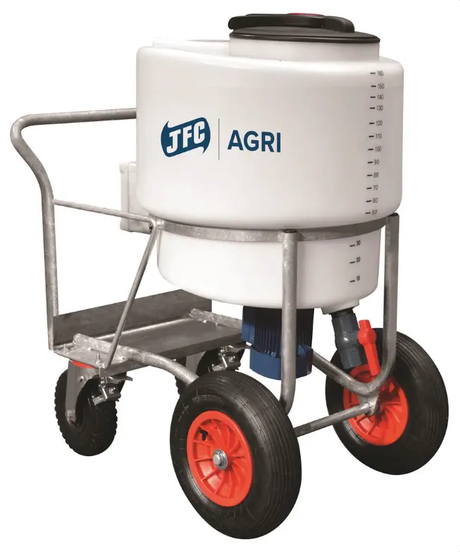 JFC Agri 170L Milk Kart MK170M3 with 220V mixer; white tank, red wheels