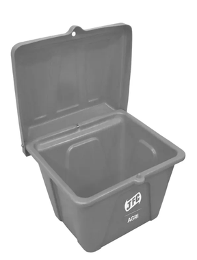 Feed Storage Bin - Grey 100L by JFC Agri; plastic bin with lid open.