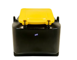 Easy Empty Cubic Metre Meal Bin (CMB05) by JFC Agri; black body with yellow lid, feed storage bin.