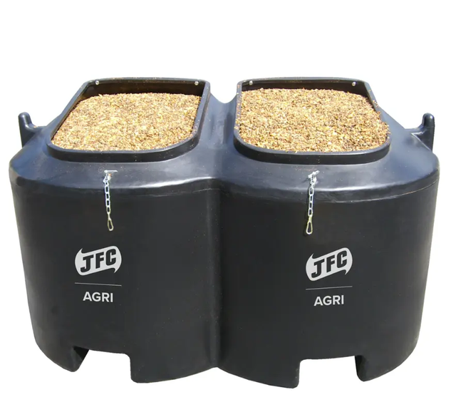 1 Tonne Meal Bin with Lockable Lids, 2-compartment black plastic by JFC Agri