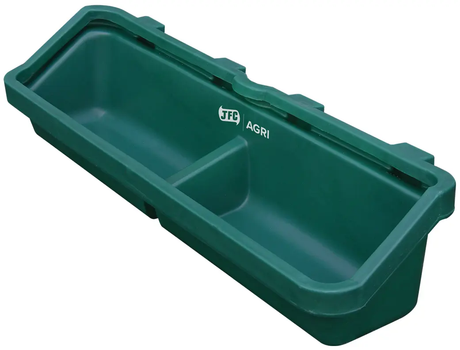 JFC Agri 4ft green plastic gate feed trough, 45L capacity for livestock, indoor/outdoor use.