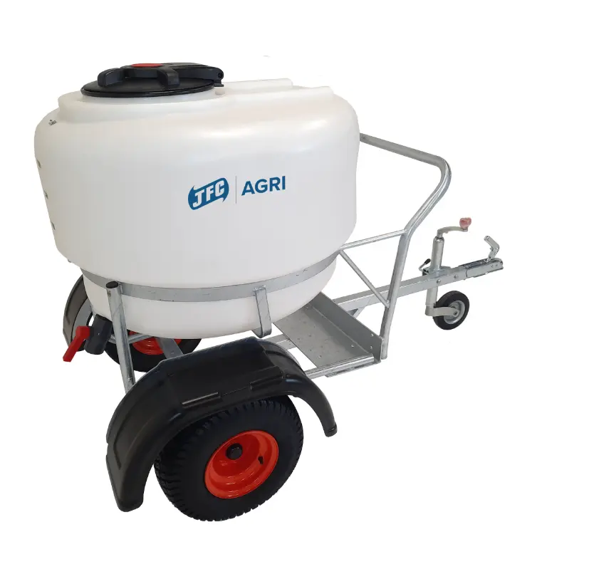 JFC Agri Milk Kart 340 Litre calf milk feeder on metal cart with white tank and red-rim wheels