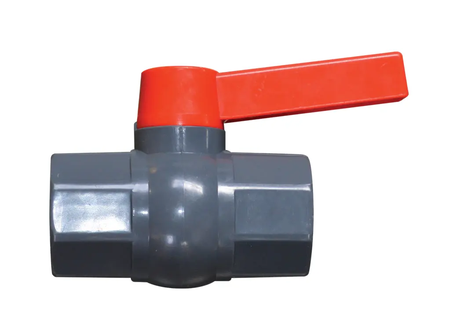 Ball valve with red lever, grey body, 1.5-inch connection